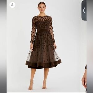 NWT - Mac Duggal - Brown Flower Beaded Dress - Size 10